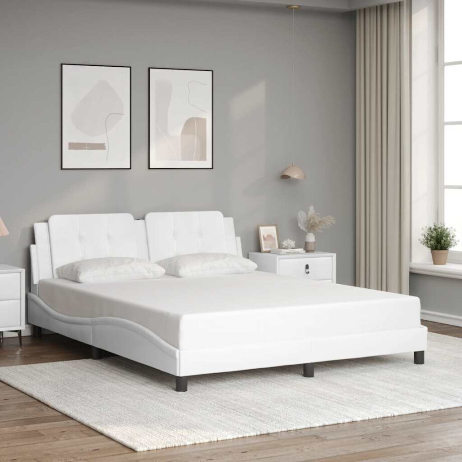 vidaXL Bedframe zonder matras "Zadar" kunstleer wit 160x200 cm afbeelding 1