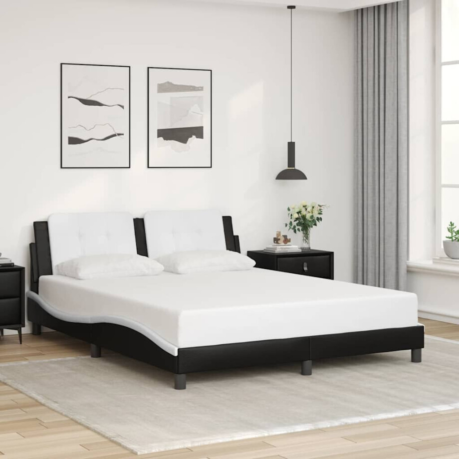 vidaXL Bedframe zonder matras "Zadar" kunstleer zwart en wit 160x200 cm vidaXL Bedframe zonder matras "Zadar" kunstleer zwart en wit 160x200 cm afbeelding 1