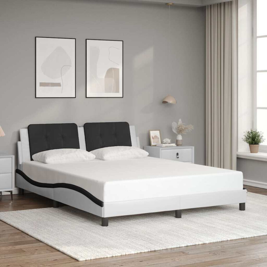 vidaXL Bedframe zonder matras "Zadar" kunstleer zwart en wit 160x200 cm afbeelding 1