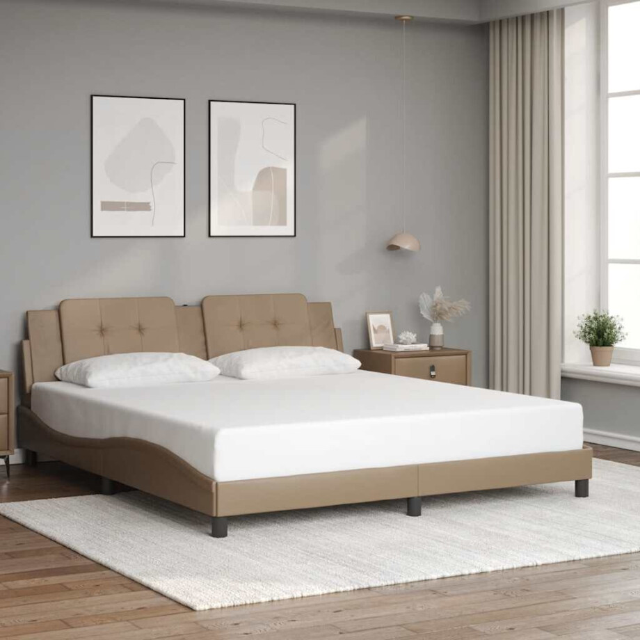 vidaXL Bedframe zonder matras "Zadar" kunstleer cappuccinokleurig 180x200 cm vidaXL Bedframe zonder matras "Zadar" kunstleer cappuccinokleurig 180x200 cm afbeelding 1