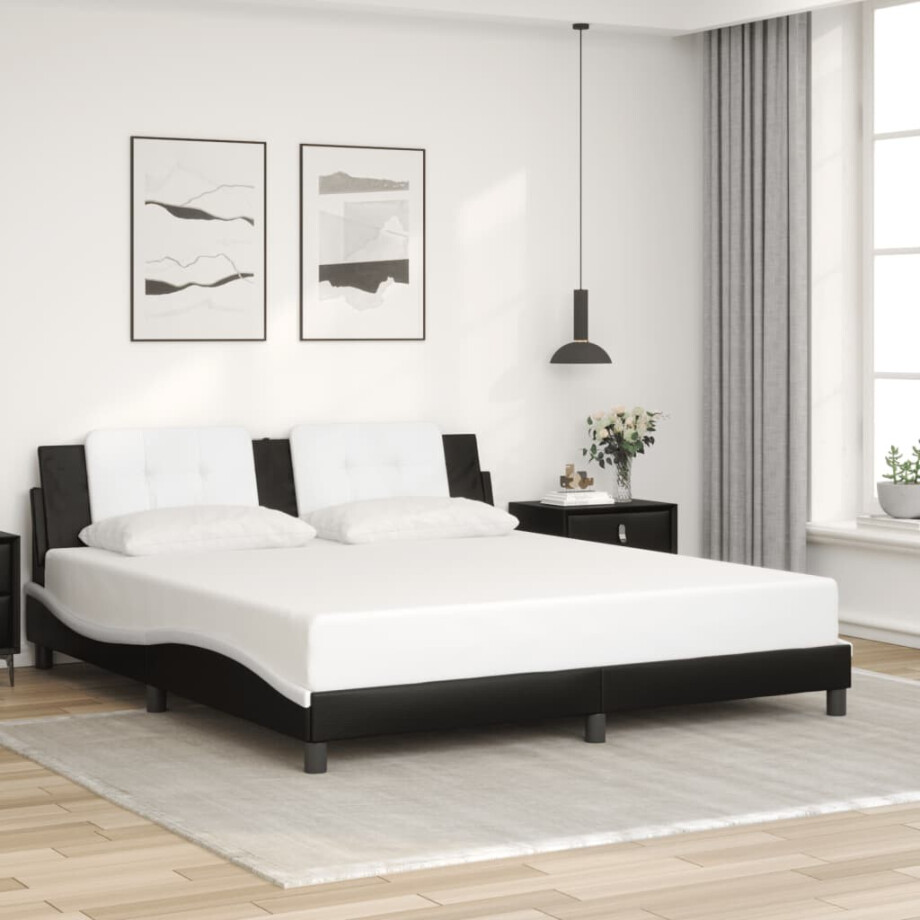 vidaXL Bedframe zonder matras "Zadar" kunstleer zwart en wit 180x200 cm afbeelding 1