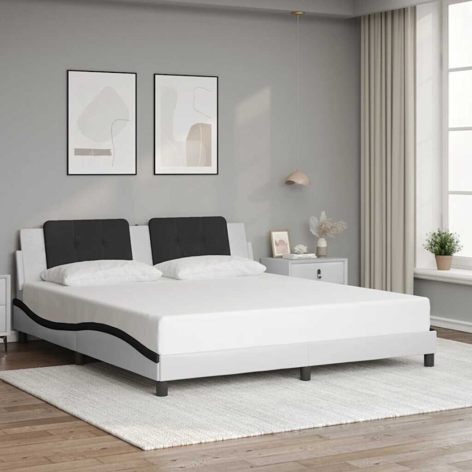 vidaXL Bedframe zonder matras "Zadar" kunstleer wit en zwart 180x200 cm afbeelding 1