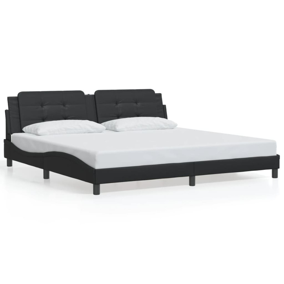 vidaXL Bedframe met hoofdeinde kunstleer zwart 200x200 cm afbeelding 1