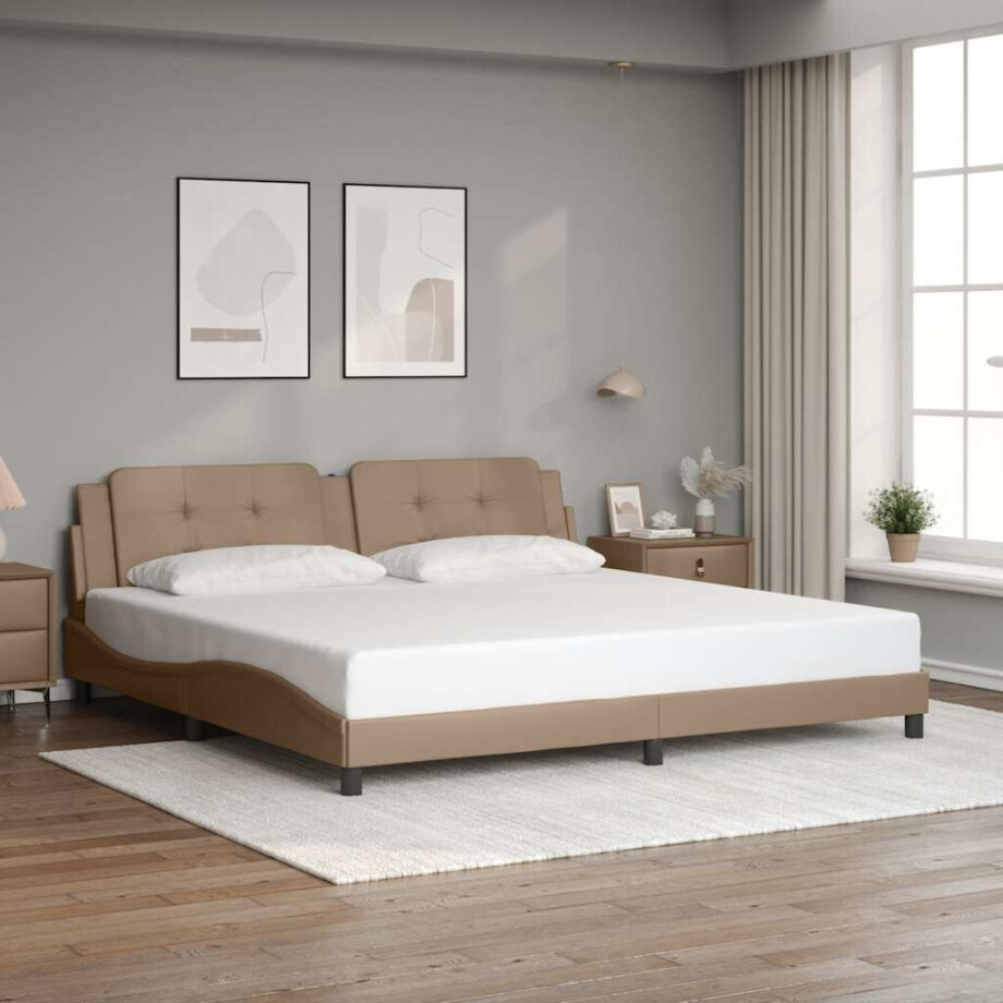 vidaXL Bedframe zonder matras "Zadar" kunstleer cappuccinokleurig 200x200 cm afbeelding 1