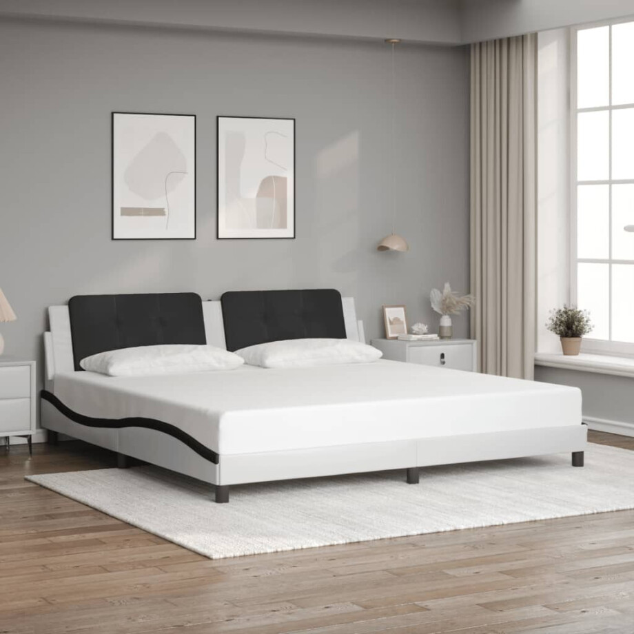 vidaXL Bedframe zonder matras "Zadar" kunstleer wit en zwart 200x200 cm vidaXL Bedframe zonder matras "Zadar" kunstleer wit en zwart 200x200 cm afbeelding 1