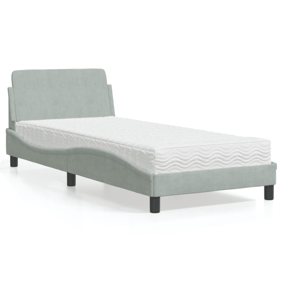 vidaXL Bed met matras "Dover" fluweel lichtgrijs 90x190 cm afbeelding 1