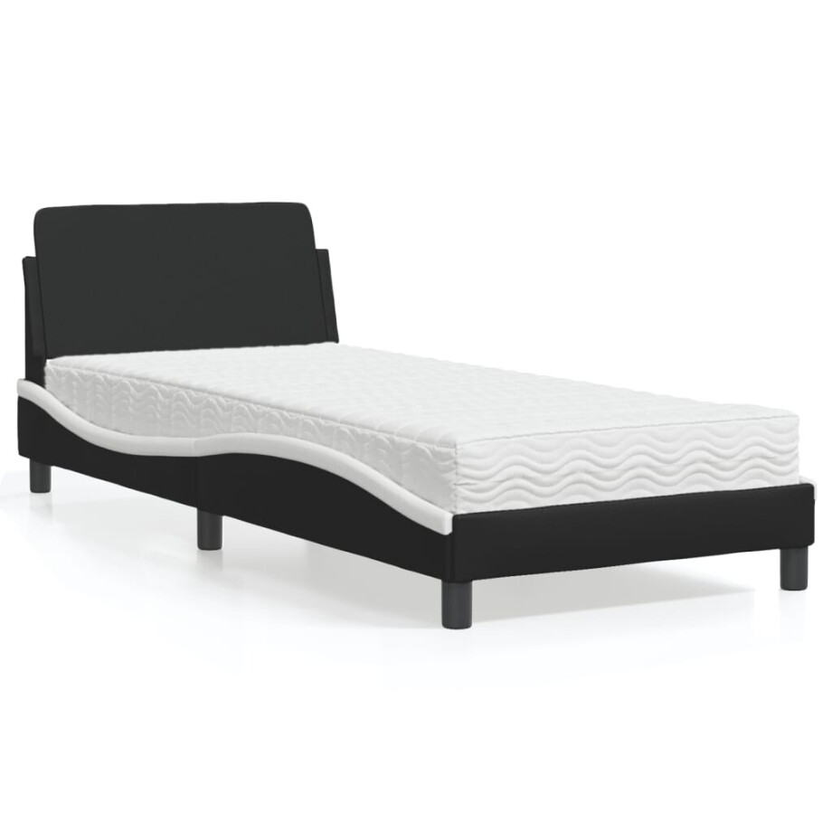 vidaXL Bed met matras "Dover" kunstleer zwart en wit 90x190 cm afbeelding 1