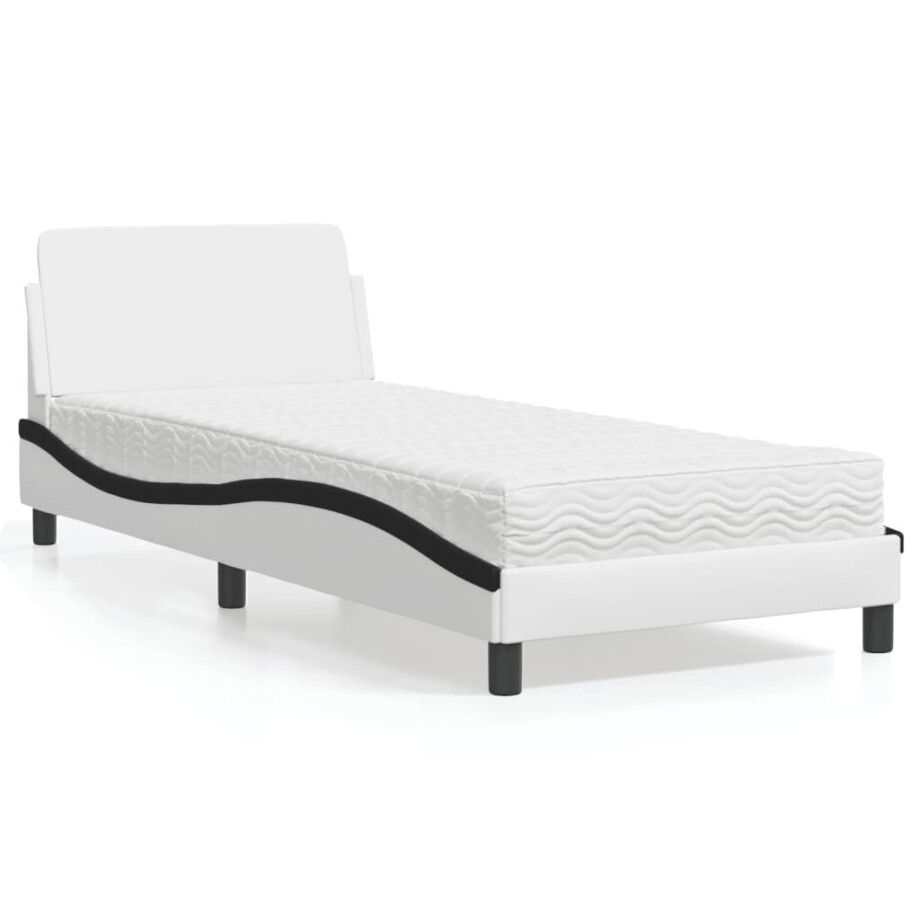 vidaXL Bed met matras "Dover" kunstleer wit en zwart 90x190 cm afbeelding 1