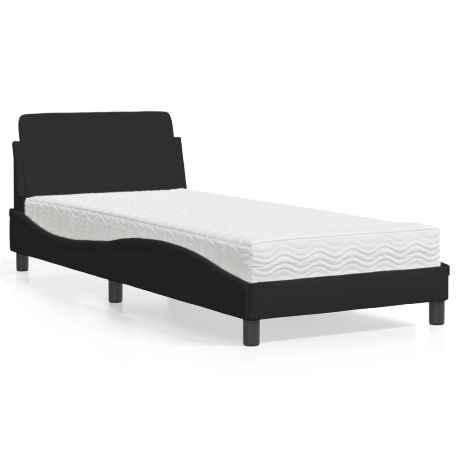 vidaXL Bed met matras stof zwart 90x200 cm afbeelding 1