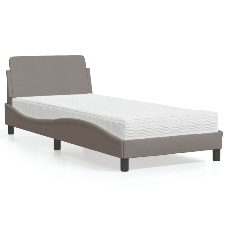 vidaXL Bed met matras stof taupe 90x200 cm afbeelding 1