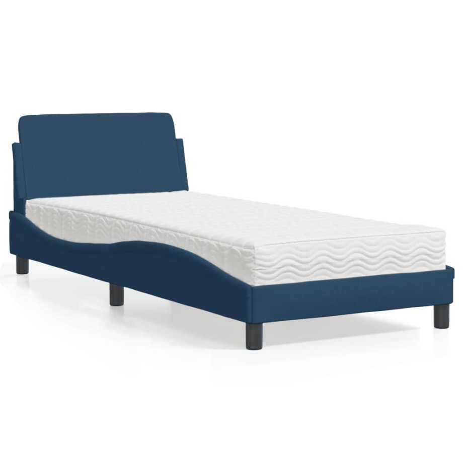 vidaXL Bed met matras stof blauw 90x200 cm afbeelding 1