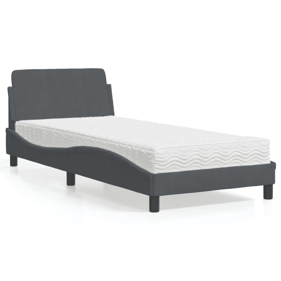 vidaXL Bed met matras fluweel donkergrijs 90x200 cm afbeelding 1