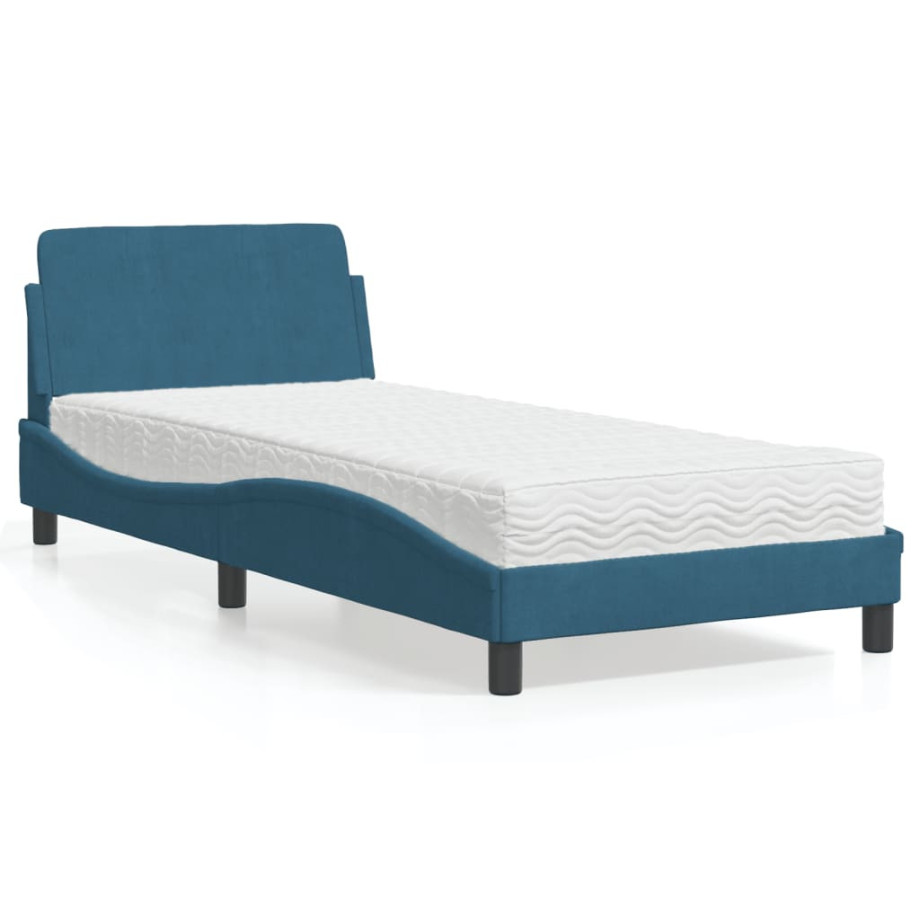 vidaXL Bed met matras fluweel blauw 90x200 cm afbeelding 1