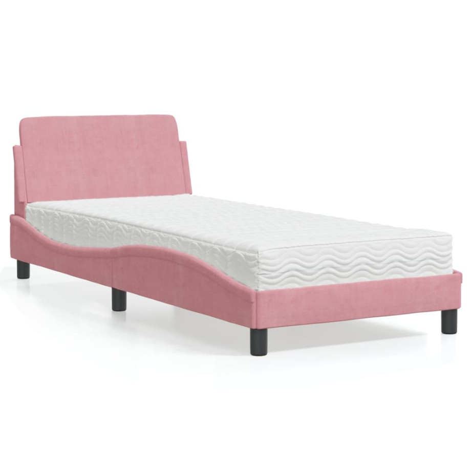 vidaXL Bed met matras fluweel roze 90x200 cm afbeelding 1