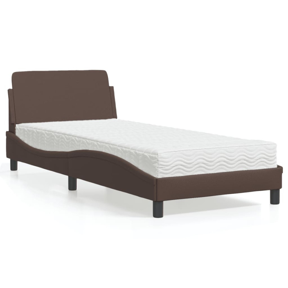 vidaXL Bed met matras kunstleer bruin 90x200 cm afbeelding 1