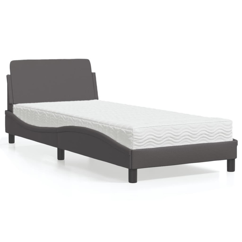 vidaXL Bed met matras kunstleer grijs 90x200 cm afbeelding 1