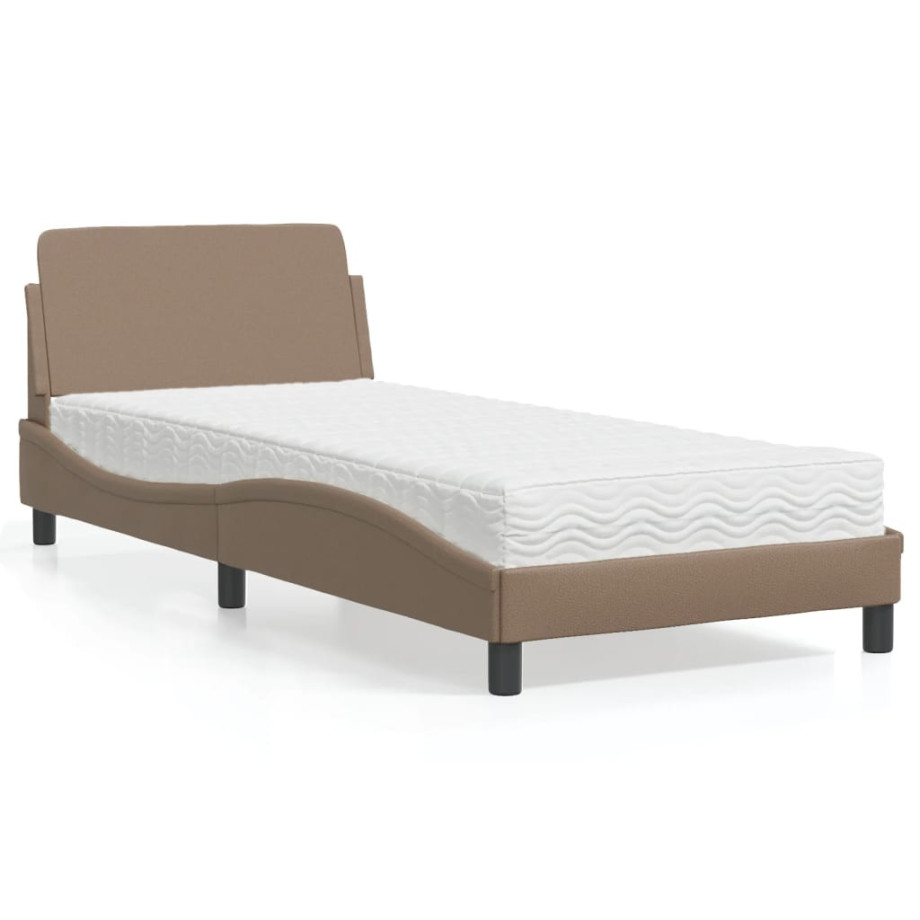 vidaXL Bed met matras kunstleer cappuccinokleurig 90x200 cm afbeelding 1