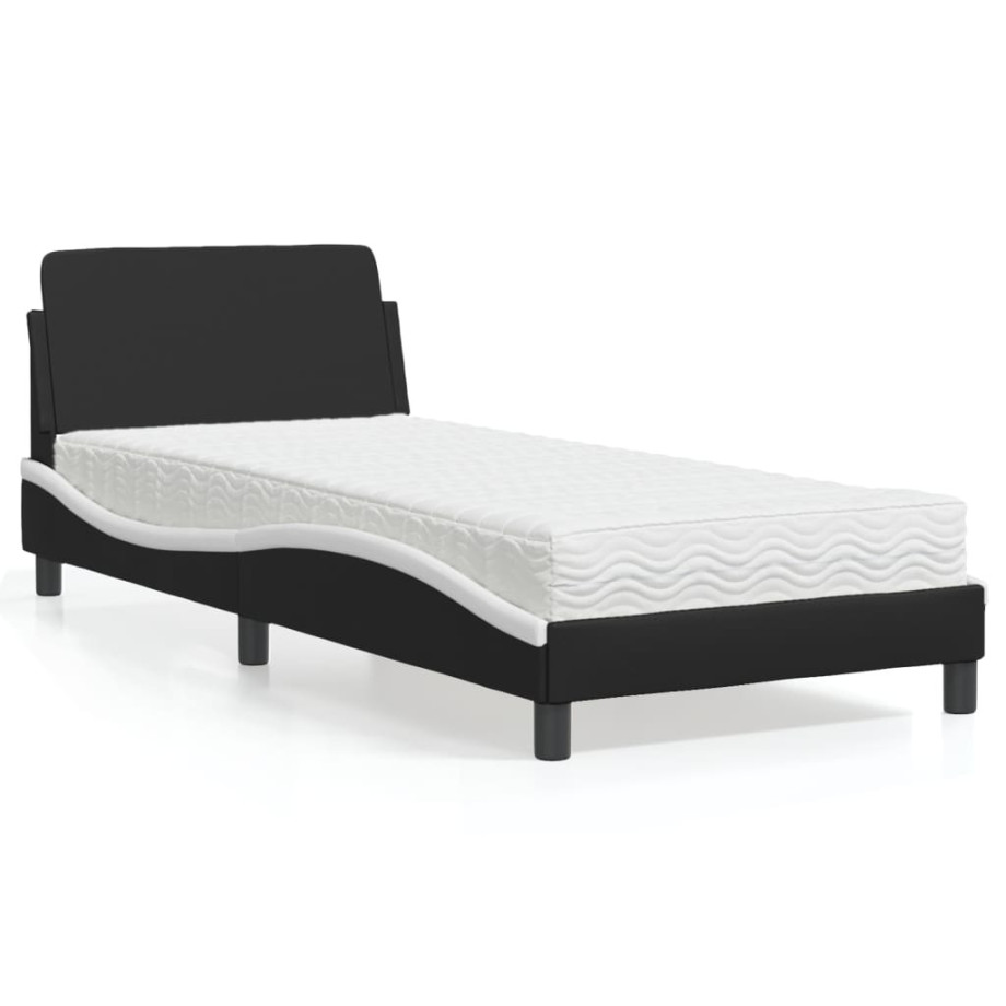 vidaXL Bed met matras kunstleer zwart en wit 90x200 cm afbeelding 1