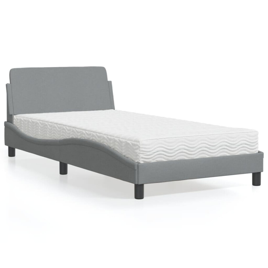 vidaXL Bed met matras "Dover" stof lichtgrijs 100x200 cm afbeelding 1