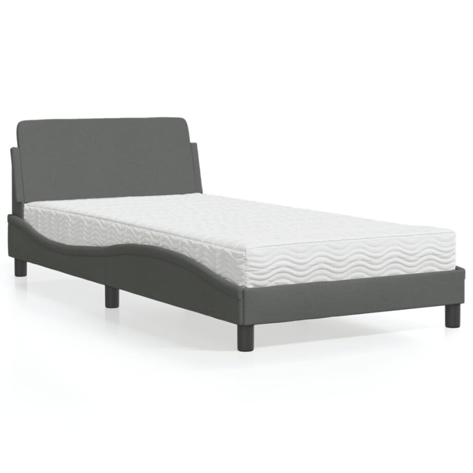 vidaXL Bed met matras "Dover" stof donkergrijs 100x200 cm afbeelding 1