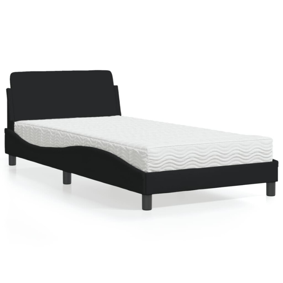 vidaXL Bed met matras "Dover" stof zwart 100x200 cm afbeelding 1