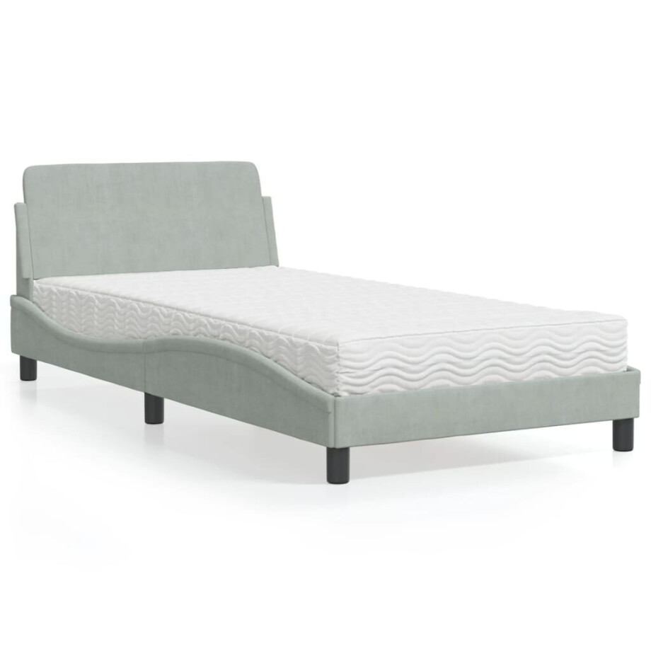 vidaXL Bed met matras "Dover" fluweel lichtgrijs 100x200 cm vidaXL Bed met matras "Dover" fluweel lichtgrijs 100x200 cm afbeelding 1