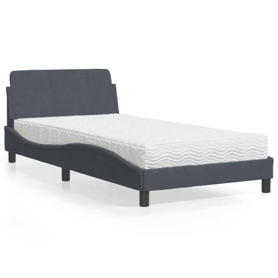 vidaXL Bed met matras "Dover" fluweel donkergrijs 100x200 cm vidaXL Bed met matras "Dover" fluweel donkergrijs 100x200 cm afbeelding 1