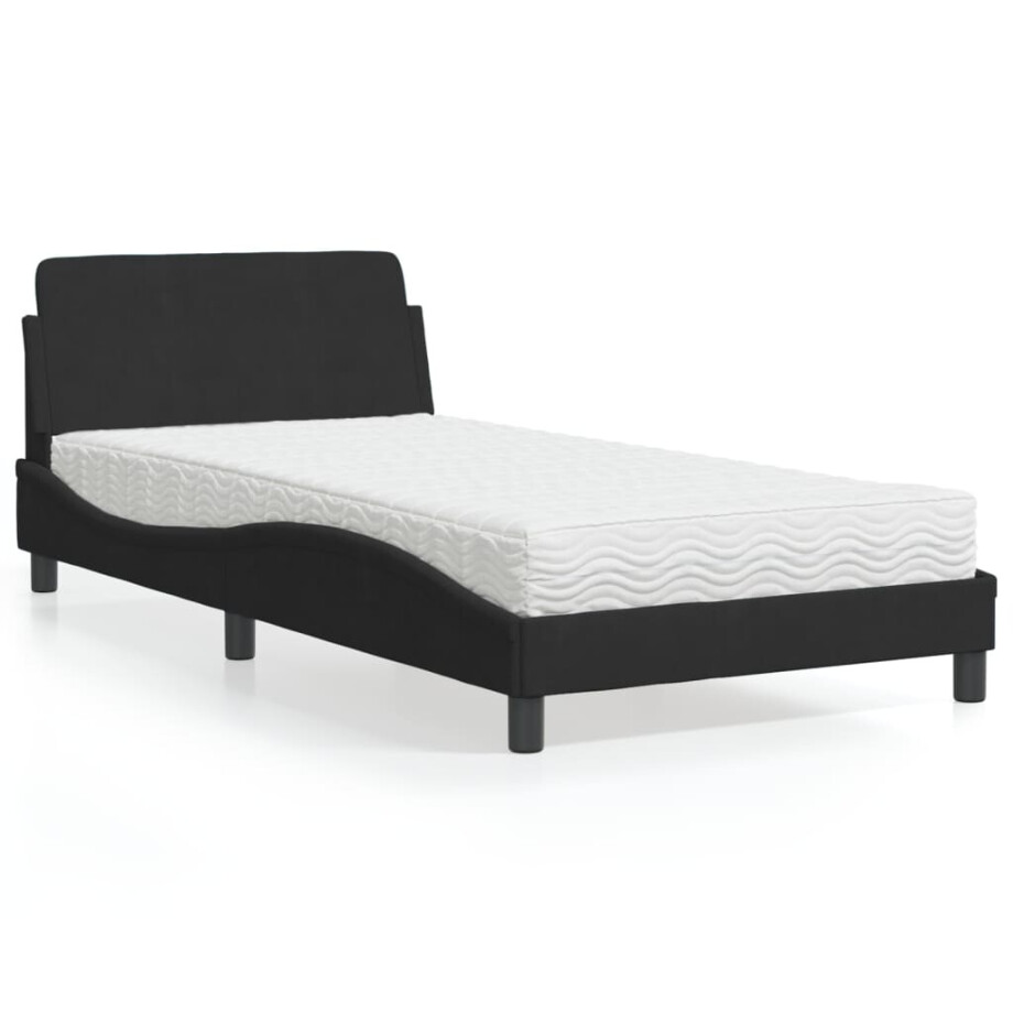 vidaXL Bed met matras "Dover" fluweel zwart 100x200 cm afbeelding 1