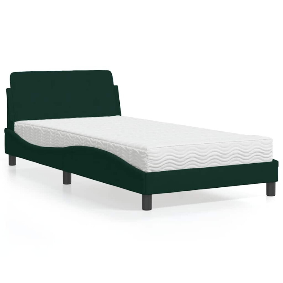 vidaXL Bed met matras "Dover" fluweel donkergroen 100x200 cm afbeelding 1