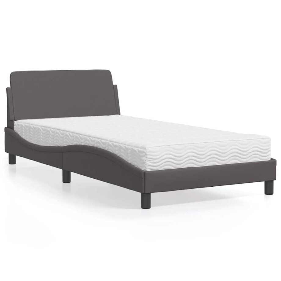 vidaXL Bed met matras "Dover" kunstleer grijs 100x200 cm afbeelding 1