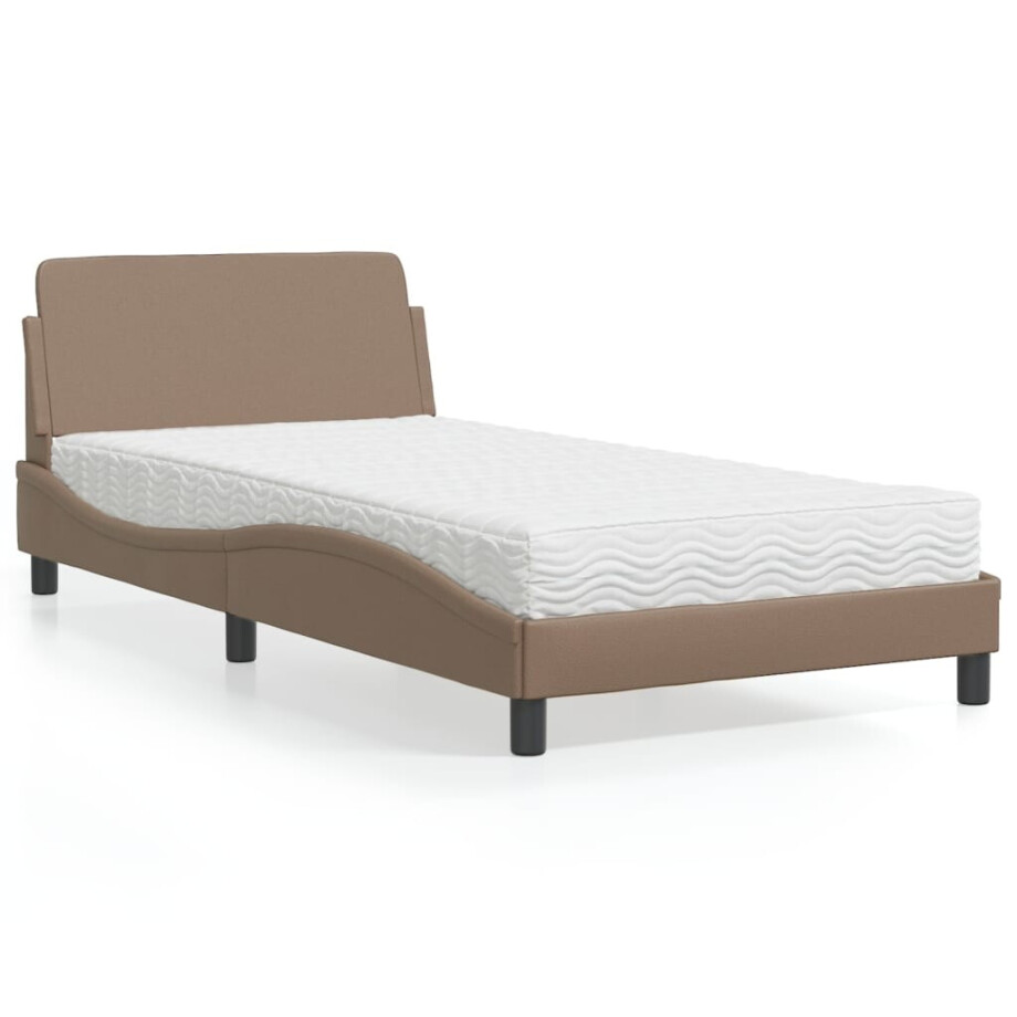 vidaXL Bed met matras "Dover" kunstleer cappuccinokleurig 100x200 cm afbeelding 1