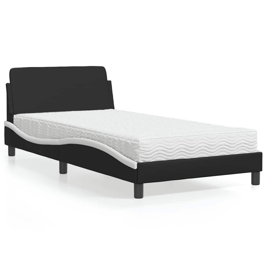 vidaXL Bed met matras "Dover" kunstleer zwart en wit 100x200 cm afbeelding 1