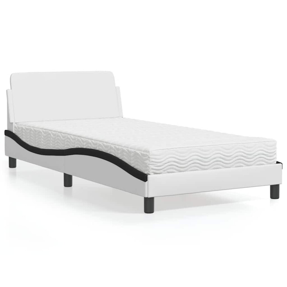 vidaXL Bed met matras "Dover" kunstleer wit en zwart 100x200 cm afbeelding 1