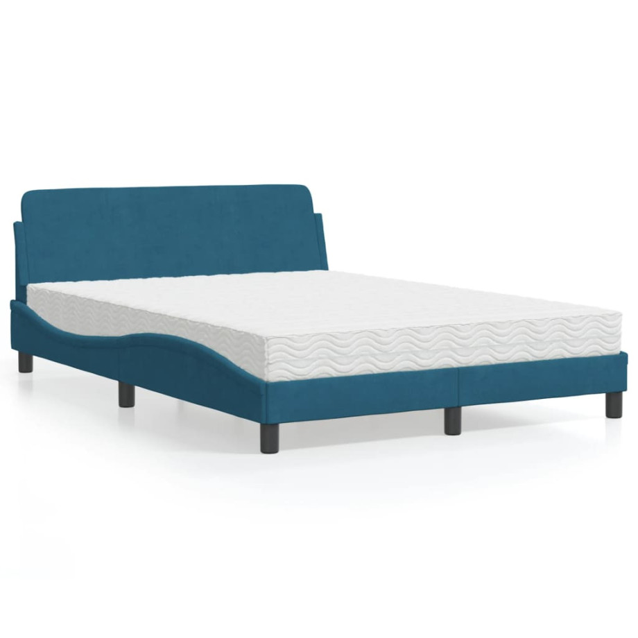 vidaXL Bed met matras fluweel blauw 120x200 cm afbeelding 1