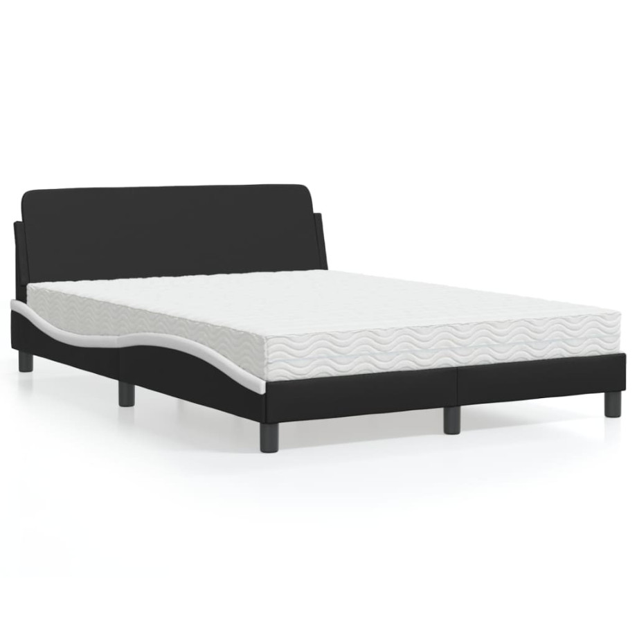 vidaXL Bed met matras kunstleer zwart en wit 120x200 cm afbeelding 1