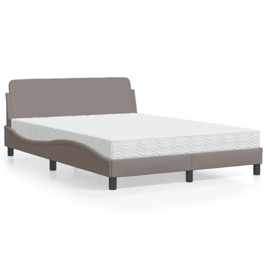 vidaXL Bed met matras "Dover" stof taupe 140x190 cm afbeelding 1