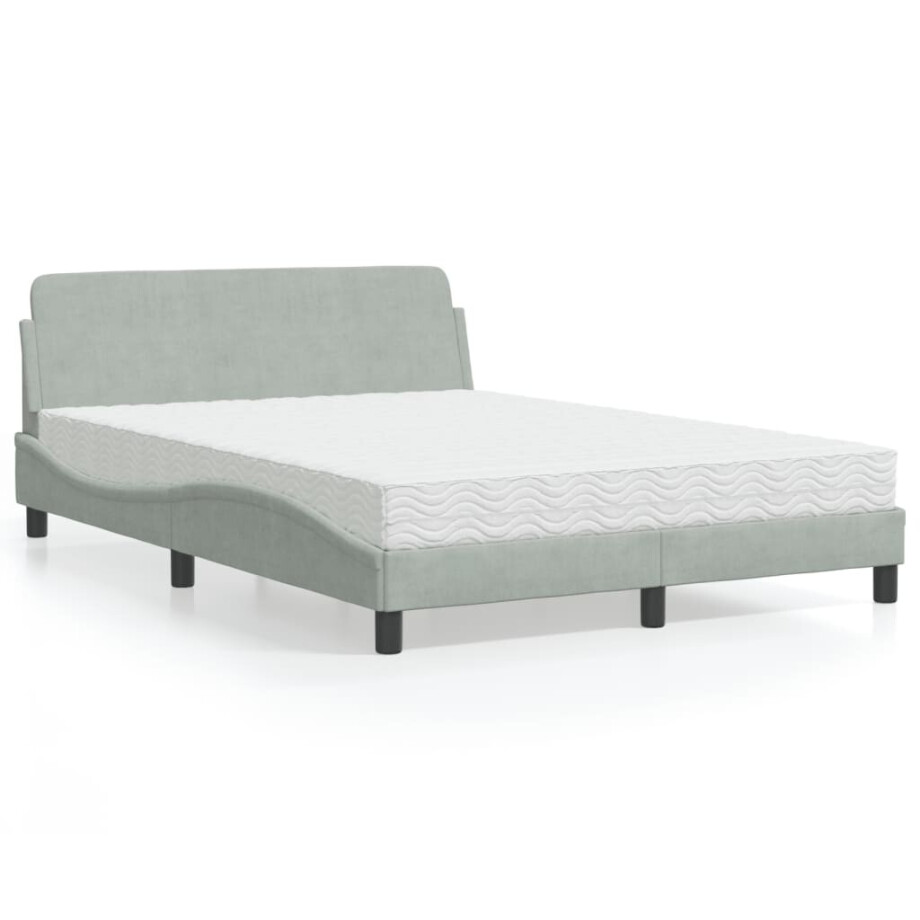 vidaXL Bed met matras "Dover" fluweel lichtgrijs 140x190 cm vidaXL Bed met matras "Dover" fluweel lichtgrijs 140x190 cm afbeelding 1
