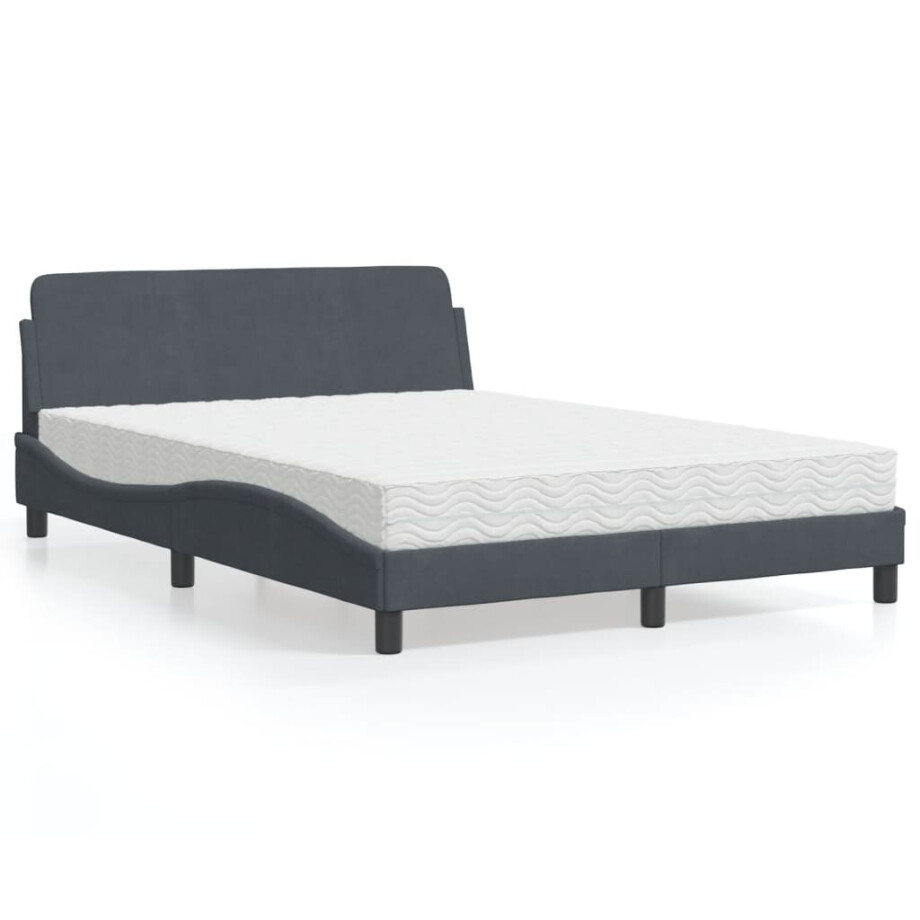 vidaXL Bed met matras "Dover" fluweel donkergrijs 140x190 cm afbeelding 1