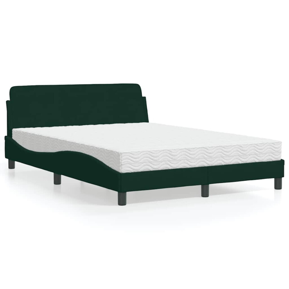 vidaXL Bed met matras "Dover" fluweel donkergroen 140x190 cm afbeelding 1
