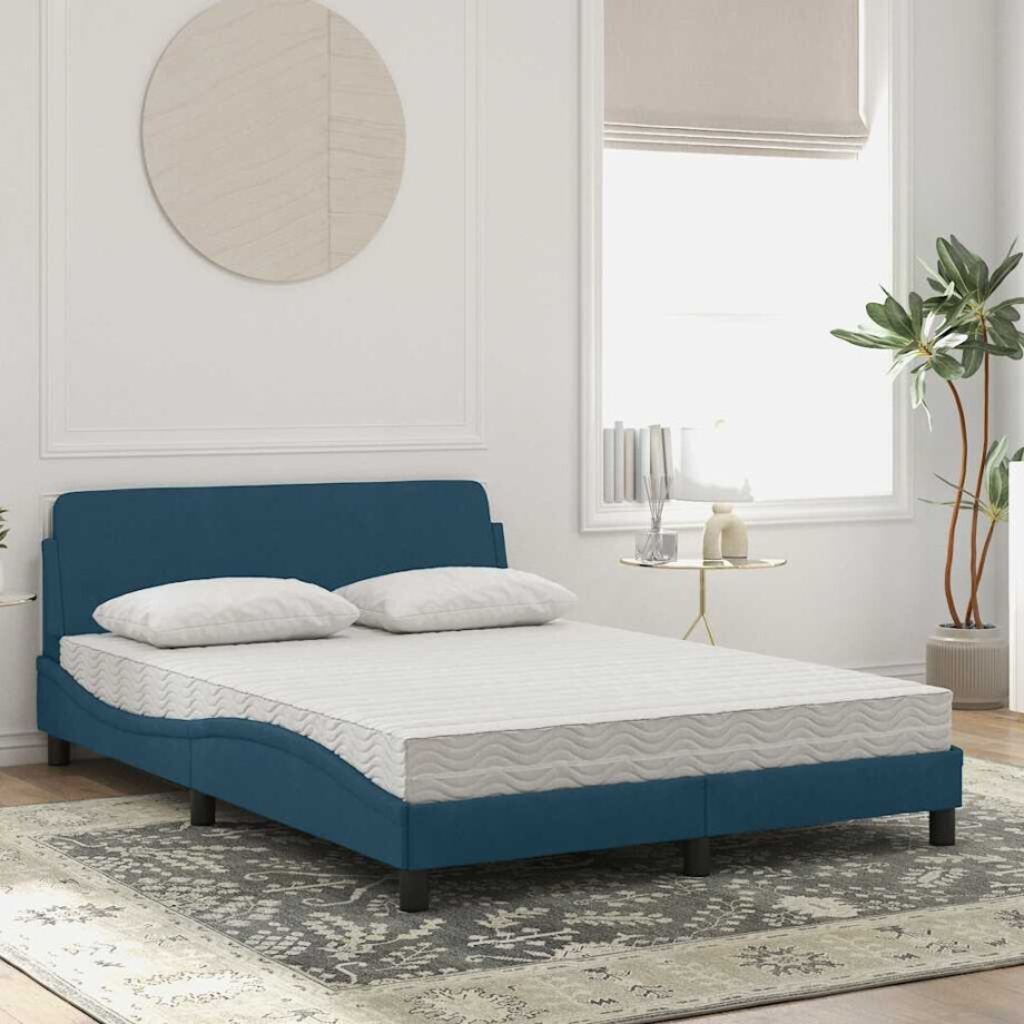 vidaXL Bed met matras "Dover" fluweel blauw 140x190 cm vidaXL Bed met matras "Dover" fluweel blauw 140x190 cm afbeelding 1