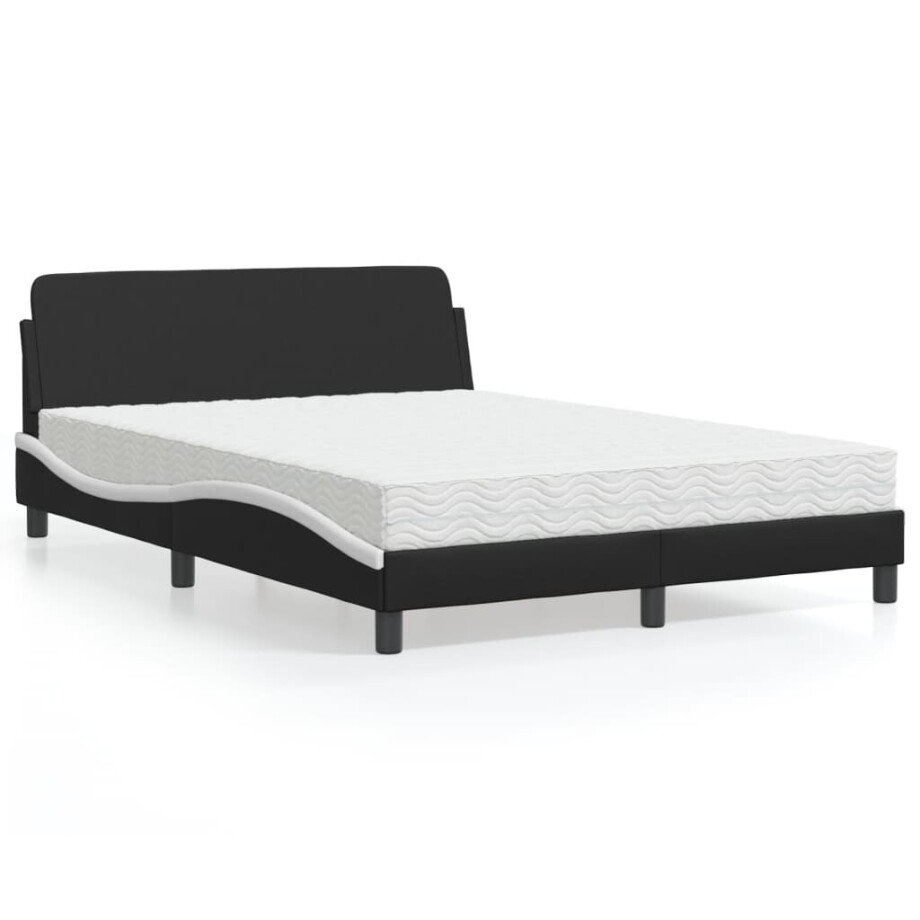 vidaXL Bed met matras "Dover" kunstleer zwart en wit 140x190 cm vidaXL Bed met matras "Dover" kunstleer zwart en wit 140x190 cm afbeelding 1