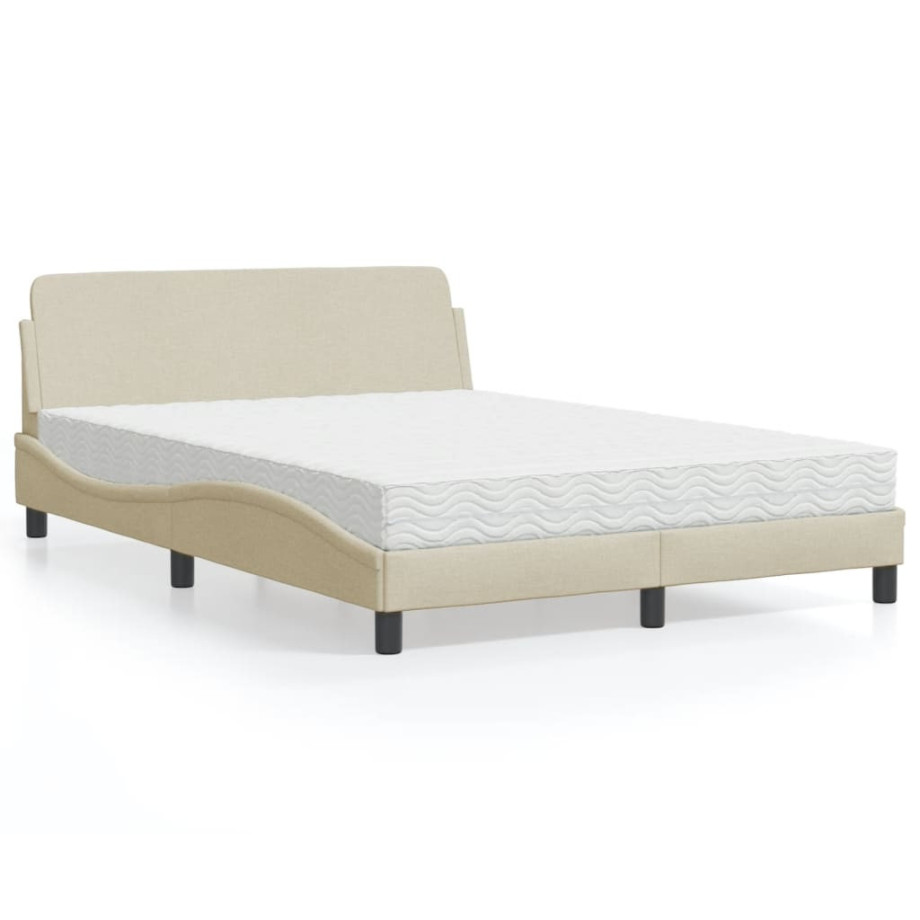 vidaXL Bed met matras "Dover" stof crèmekleurig 140x200 cm afbeelding 1