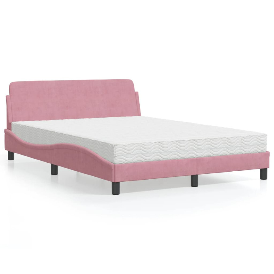 vidaXL Bed met matras fluweel roze 140x200 cm afbeelding 1