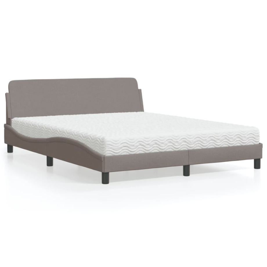 vidaXL Bed met matras stof taupe 160x200 cm afbeelding 1