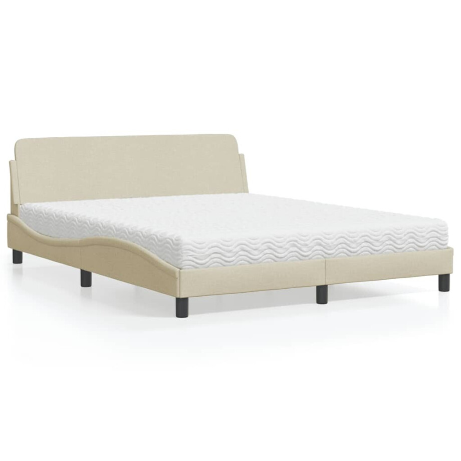 vidaXL Bed met matras "Dover" stof crèmekleurig 160x200 cm afbeelding 1