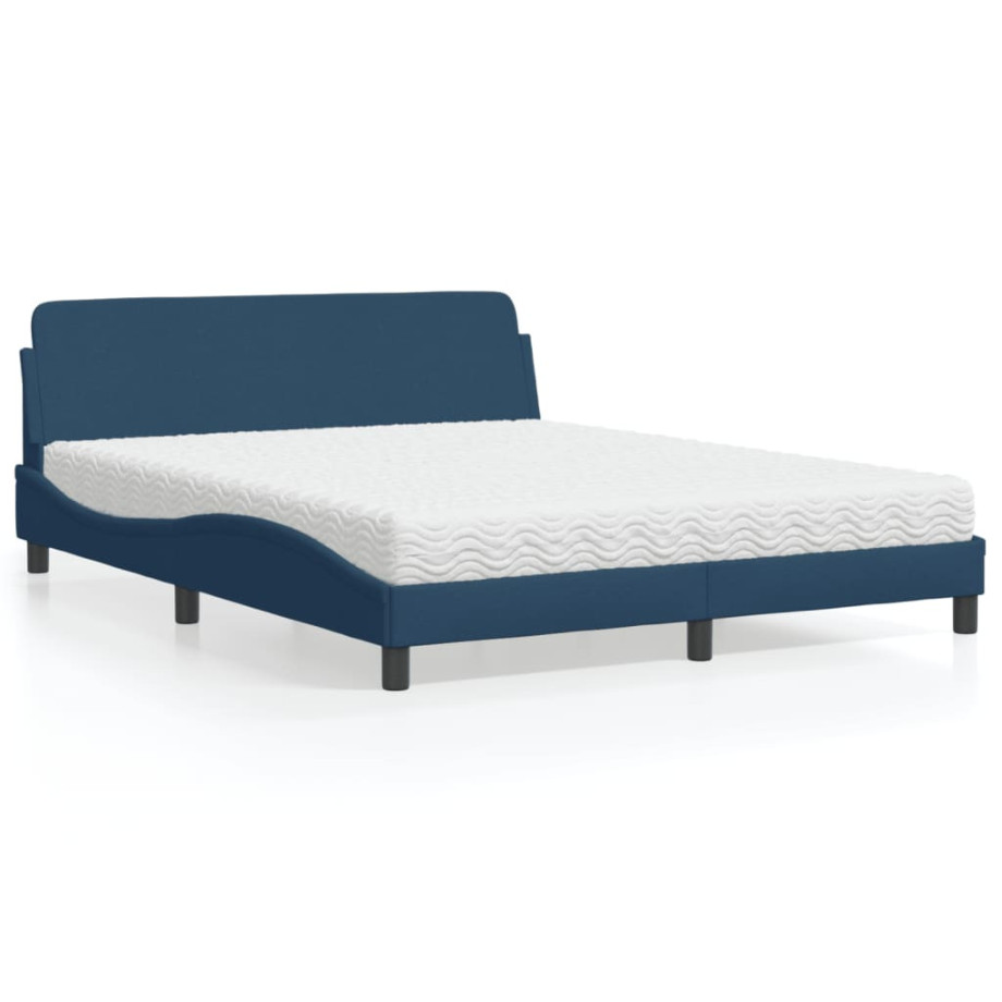 vidaXL Bed met matras stof blauw 160x200 cm afbeelding 1