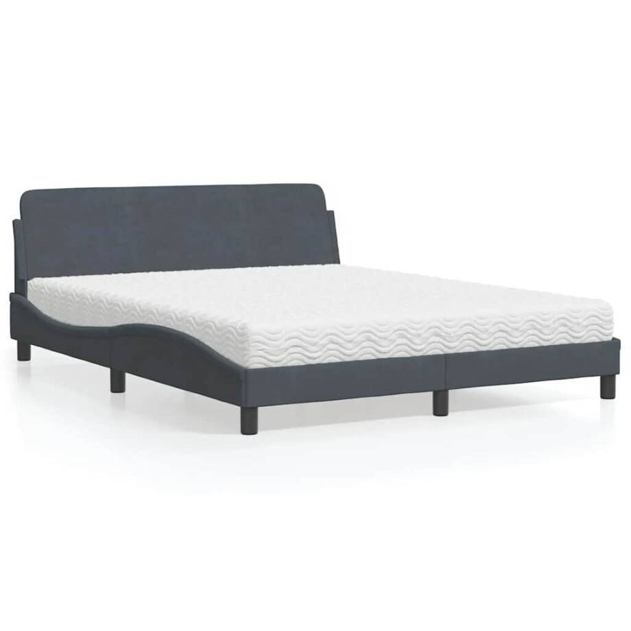 vidaXL Bed met matras "Dover" fluweel donkergrijs 160x200 cm afbeelding 1