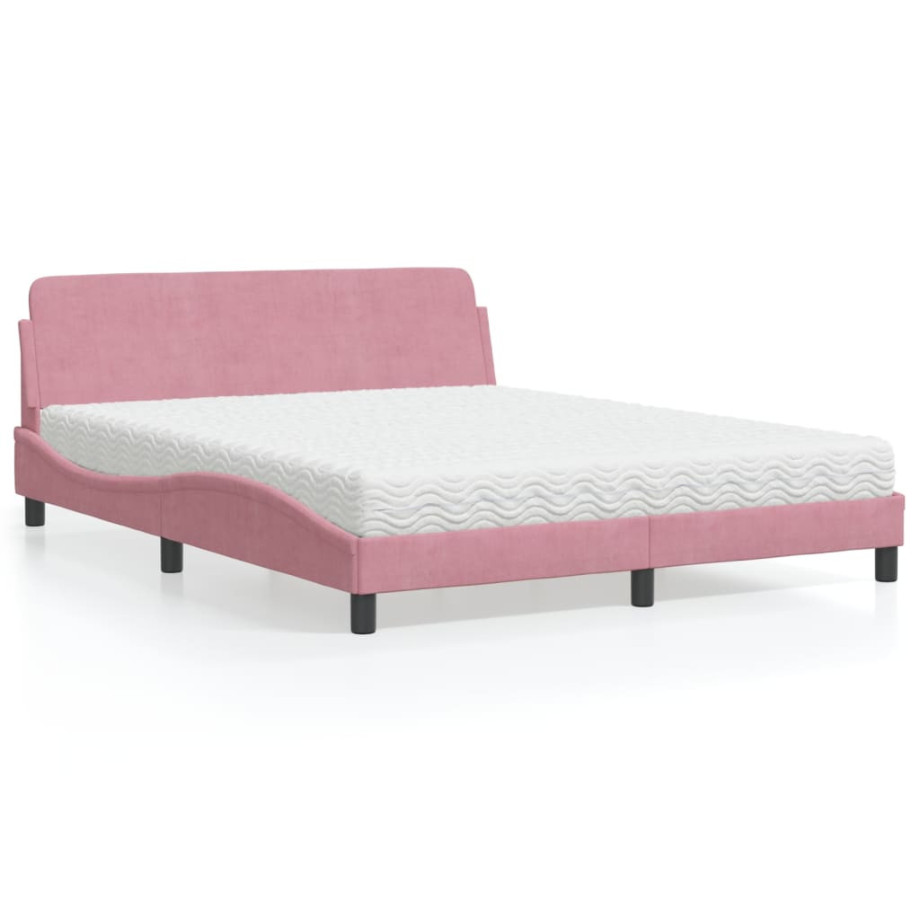 vidaXL Bed met matras fluweel roze 160x200 cm afbeelding 1