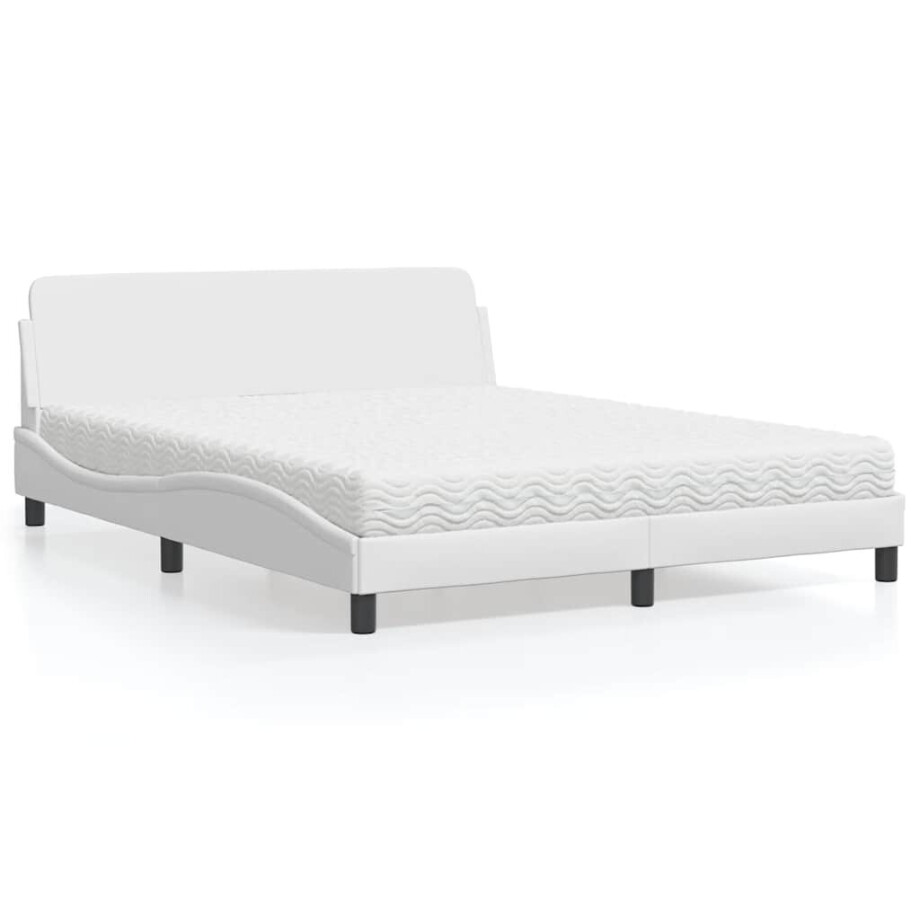 vidaXL Bed met matras "Dover" kunstleer wit 160x200 cm afbeelding 1