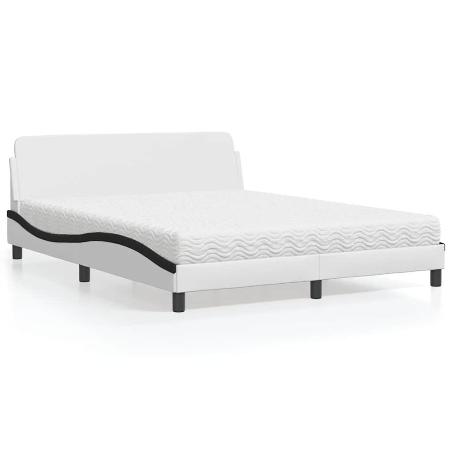 vidaXL Bed met matras "Dover" kunstleer wit en zwart 160x200 cm afbeelding 1